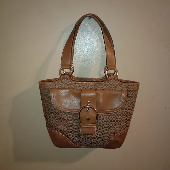 Vintage Coach Soho Classic Brown Signature C Camel Tan Leather Sm Tote Bag - Picture 1 of 15